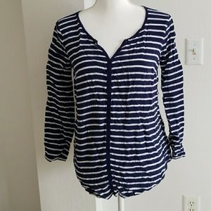 Blue and white stripped maternity shirt